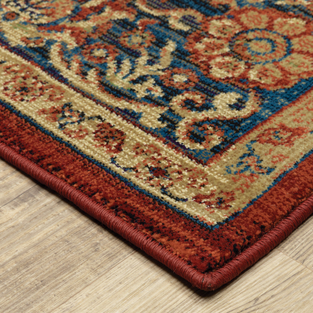 10' X 13' Red And Blue Oriental Power Loom Stain Resistant Area Rug