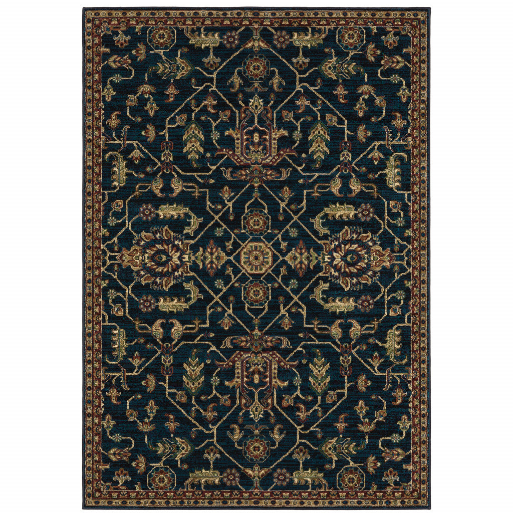 6' X 9' Blue And Red Oriental Power Loom Stain Resistant Area Rug