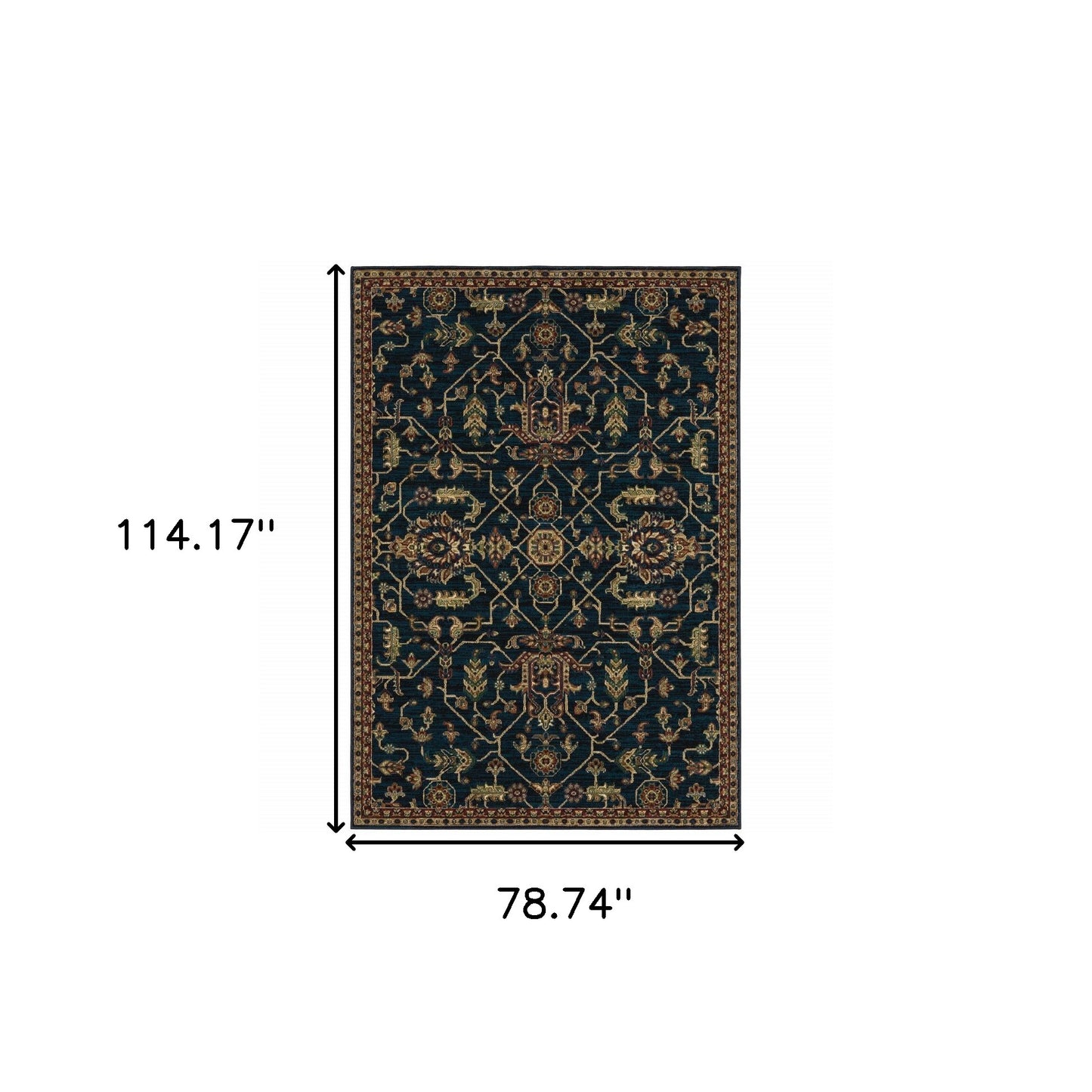 6' X 9' Blue And Red Oriental Power Loom Stain Resistant Area Rug