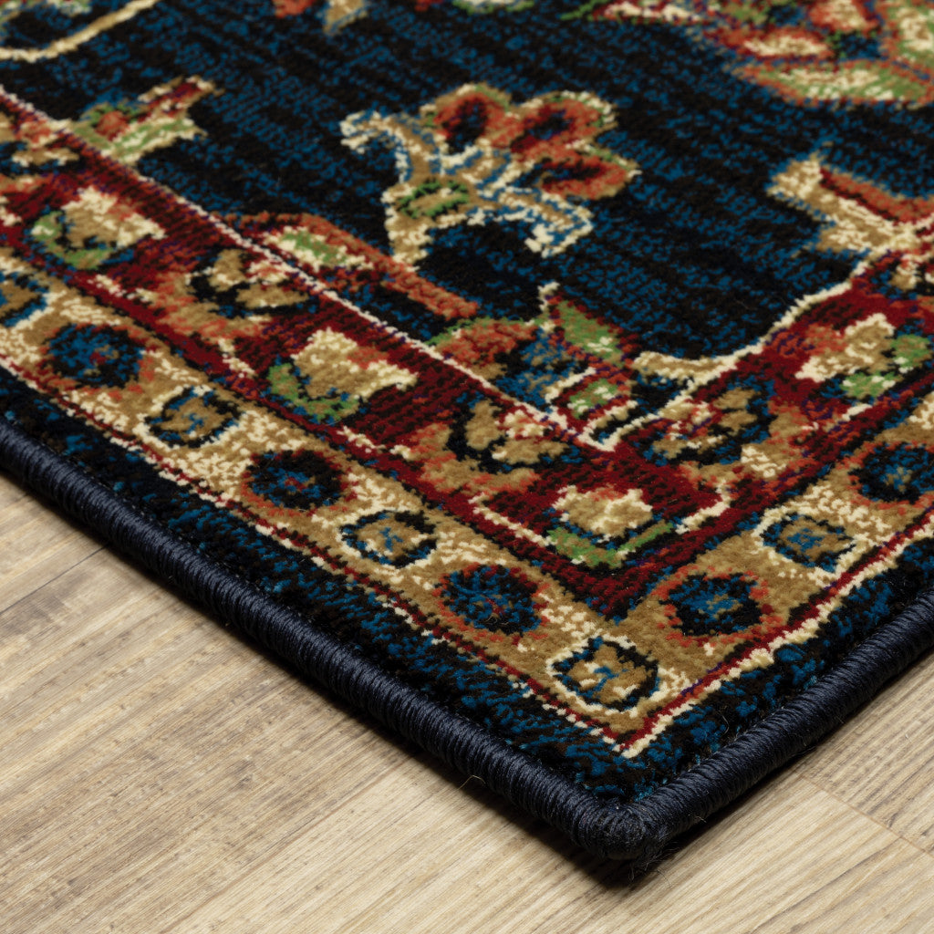 6' X 9' Blue And Red Oriental Power Loom Stain Resistant Area Rug