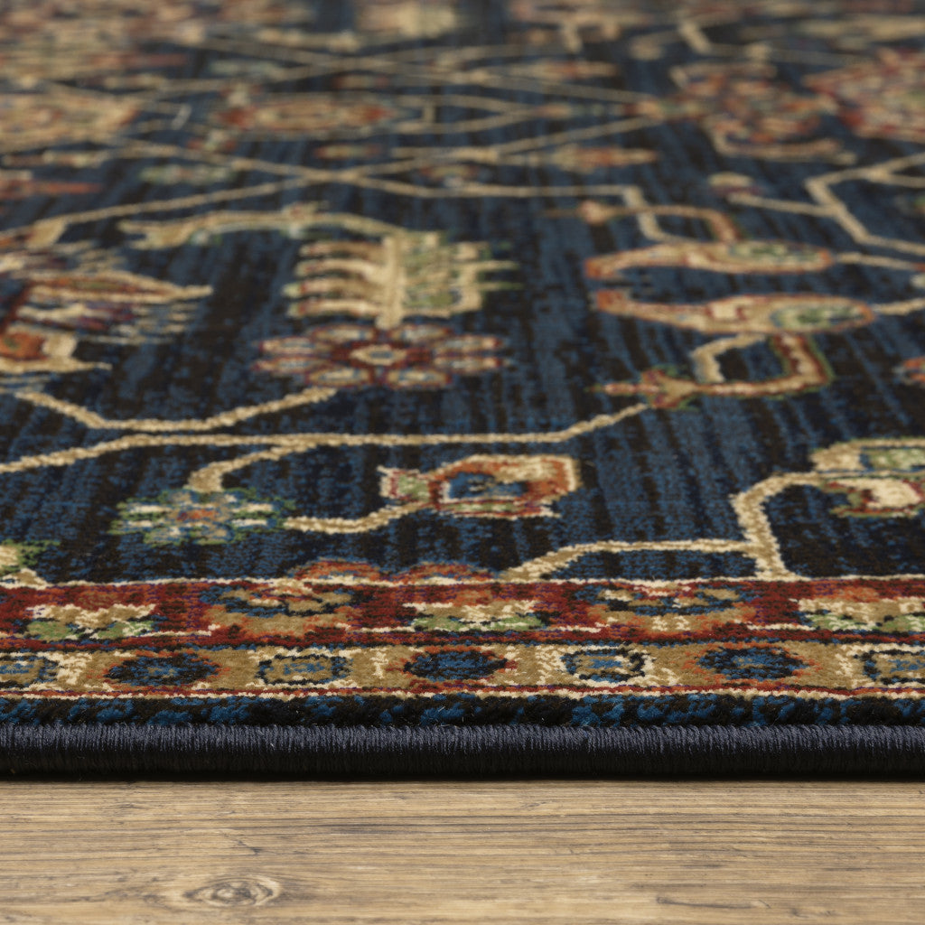 6' X 9' Blue And Red Oriental Power Loom Stain Resistant Area Rug