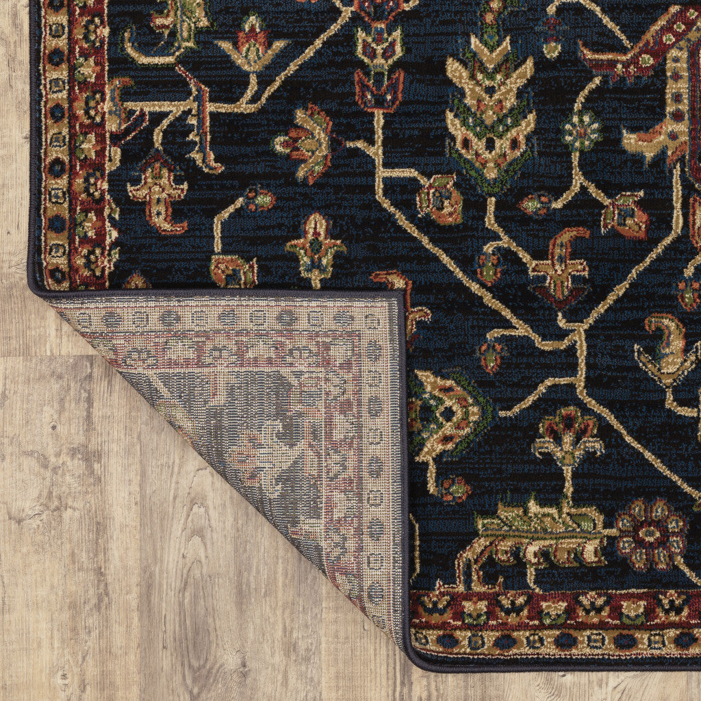 6' X 9' Blue And Red Oriental Power Loom Stain Resistant Area Rug