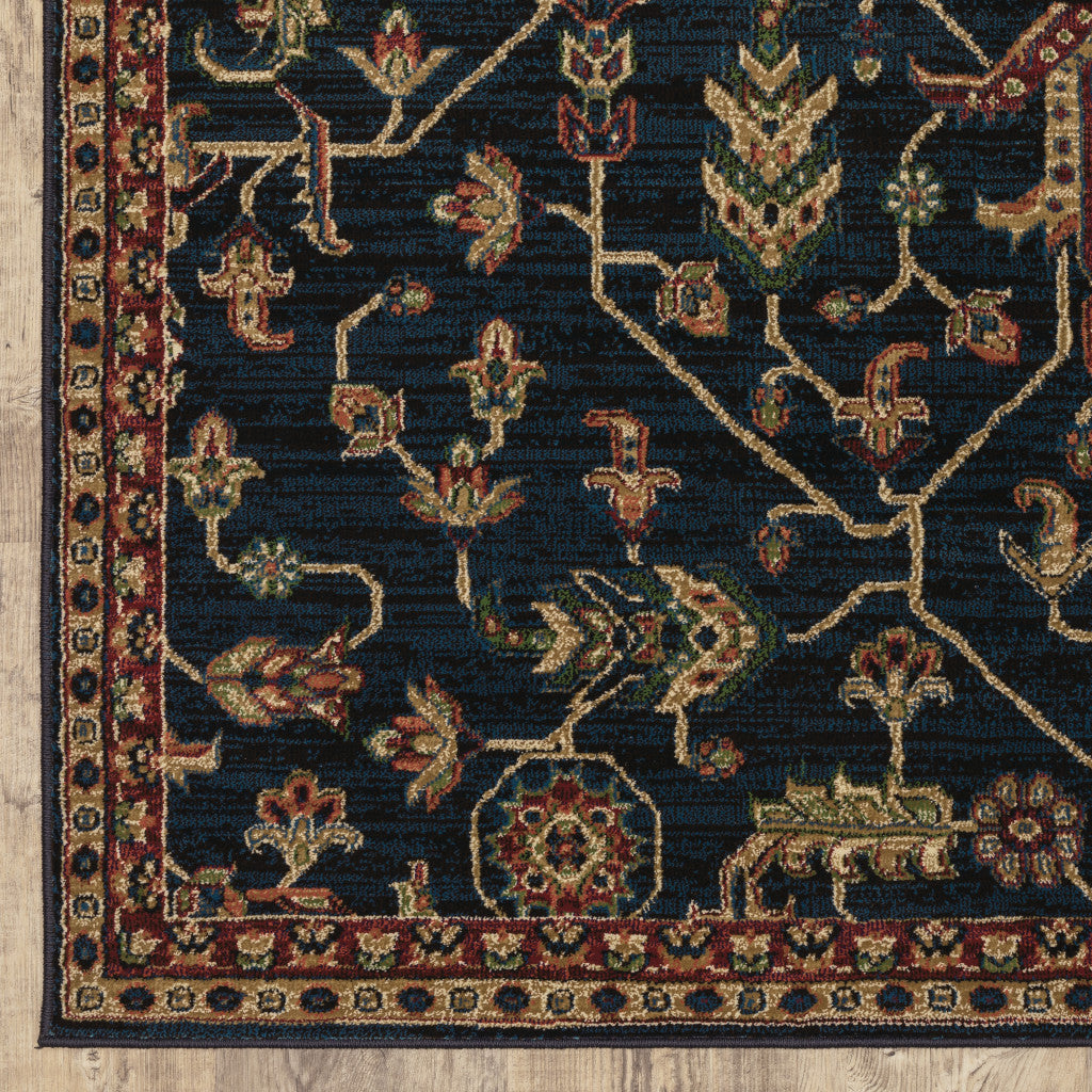 6' X 9' Blue And Red Oriental Power Loom Stain Resistant Area Rug