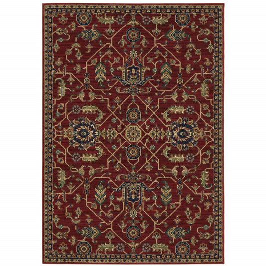 5' X 8' Red And Blue Oriental Power Loom Stain Resistant Area Rug