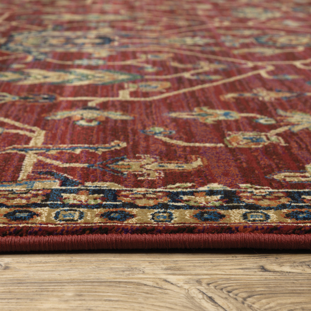 5' X 8' Red And Blue Oriental Power Loom Stain Resistant Area Rug