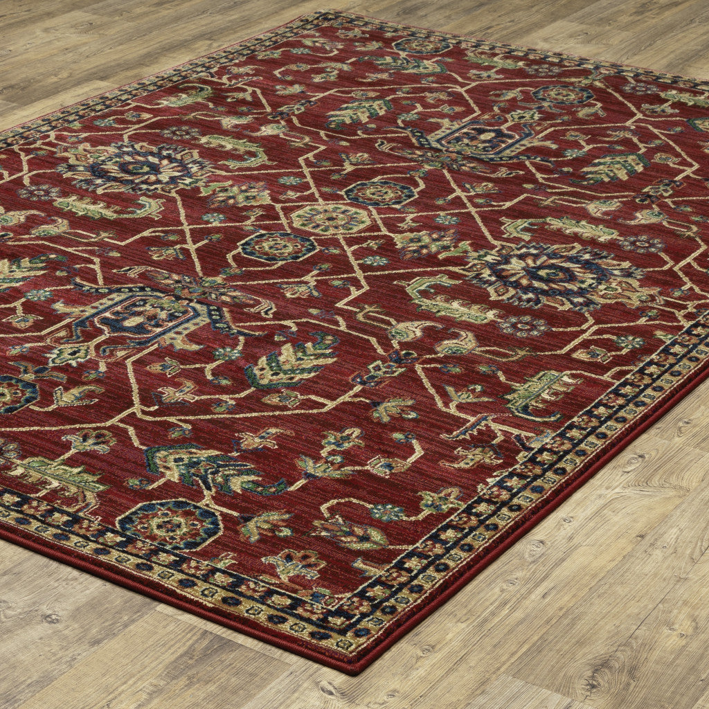 5' X 8' Red And Blue Oriental Power Loom Stain Resistant Area Rug