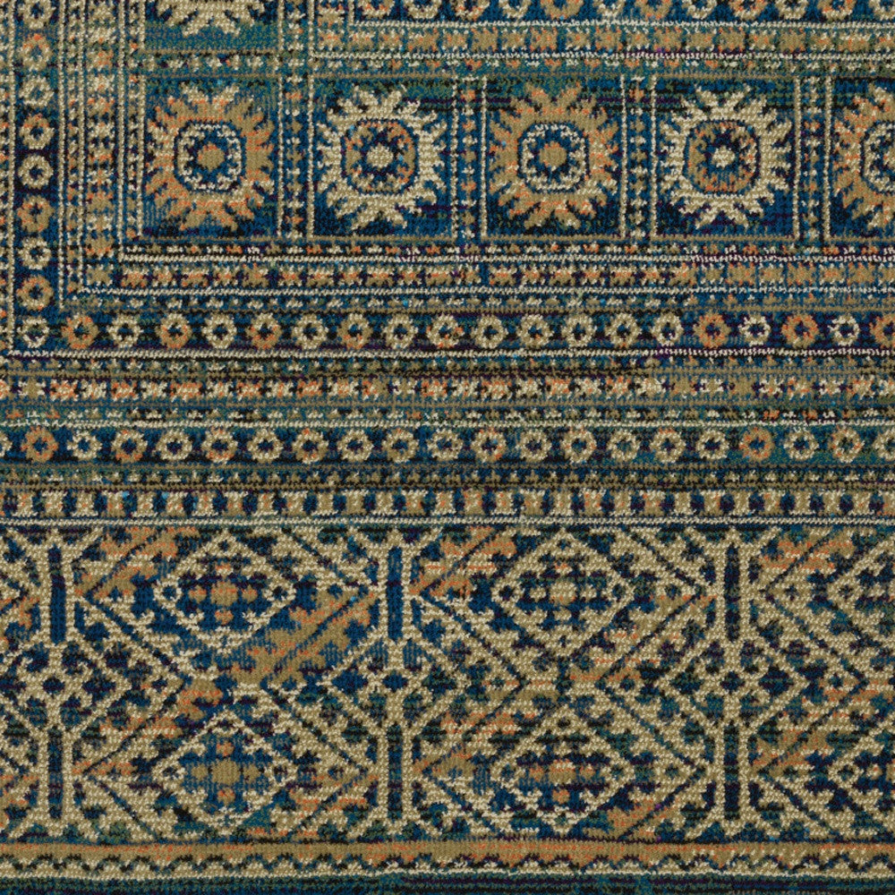 5' X 8' Blue And Gold Oriental Power Loom Stain Resistant Area Rug