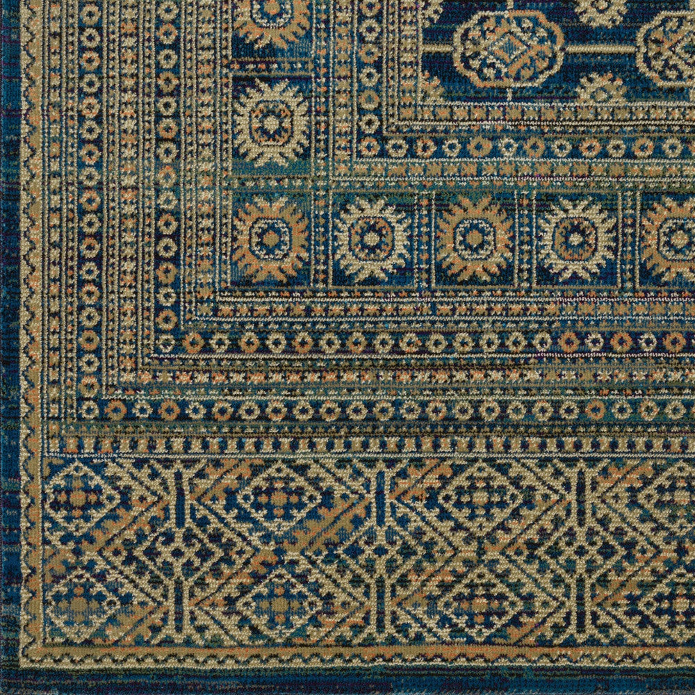 5' X 8' Blue And Gold Oriental Power Loom Stain Resistant Area Rug