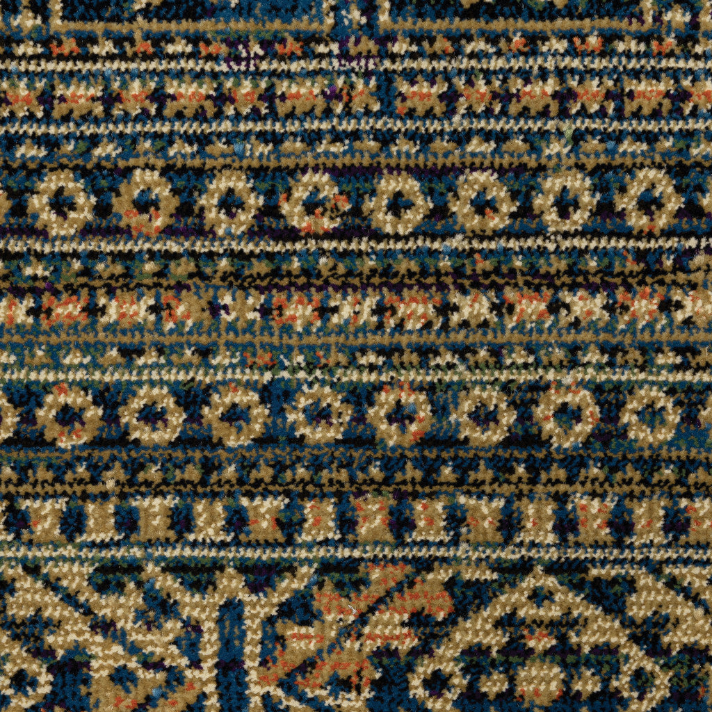 5' X 8' Blue And Gold Oriental Power Loom Stain Resistant Area Rug