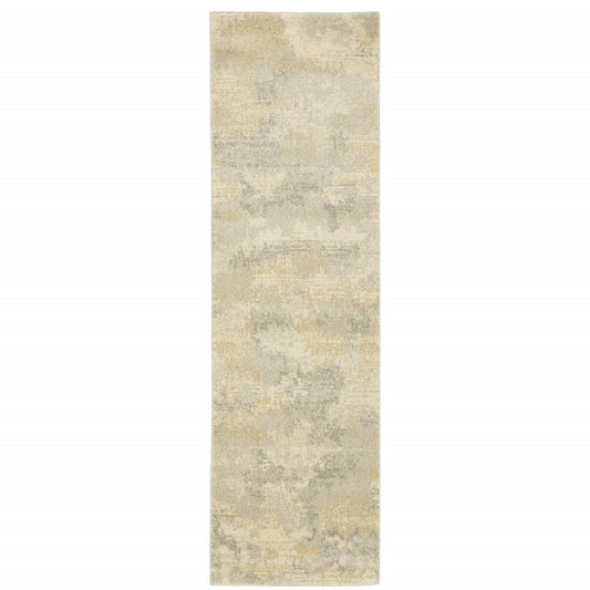 2' X 8' Grey Ivory Beige And Taupe Abstract Power Loom Stain Resistant Runner Rug