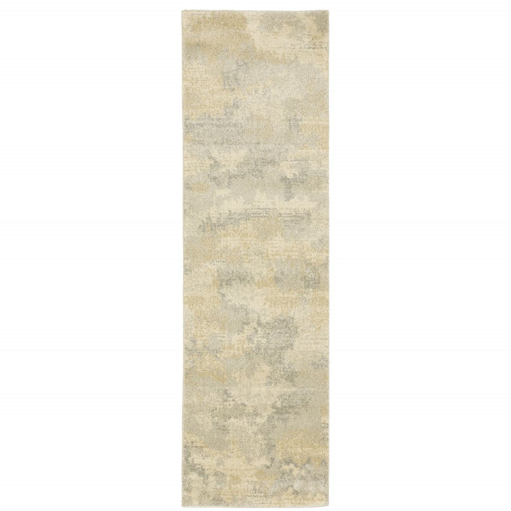 2' X 8' Grey Ivory Beige And Taupe Abstract Power Loom Stain Resistant Runner Rug