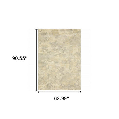 5' X 8' Grey Ivory Beige And Taupe Abstract Power Loom Stain Resistant Area Rug