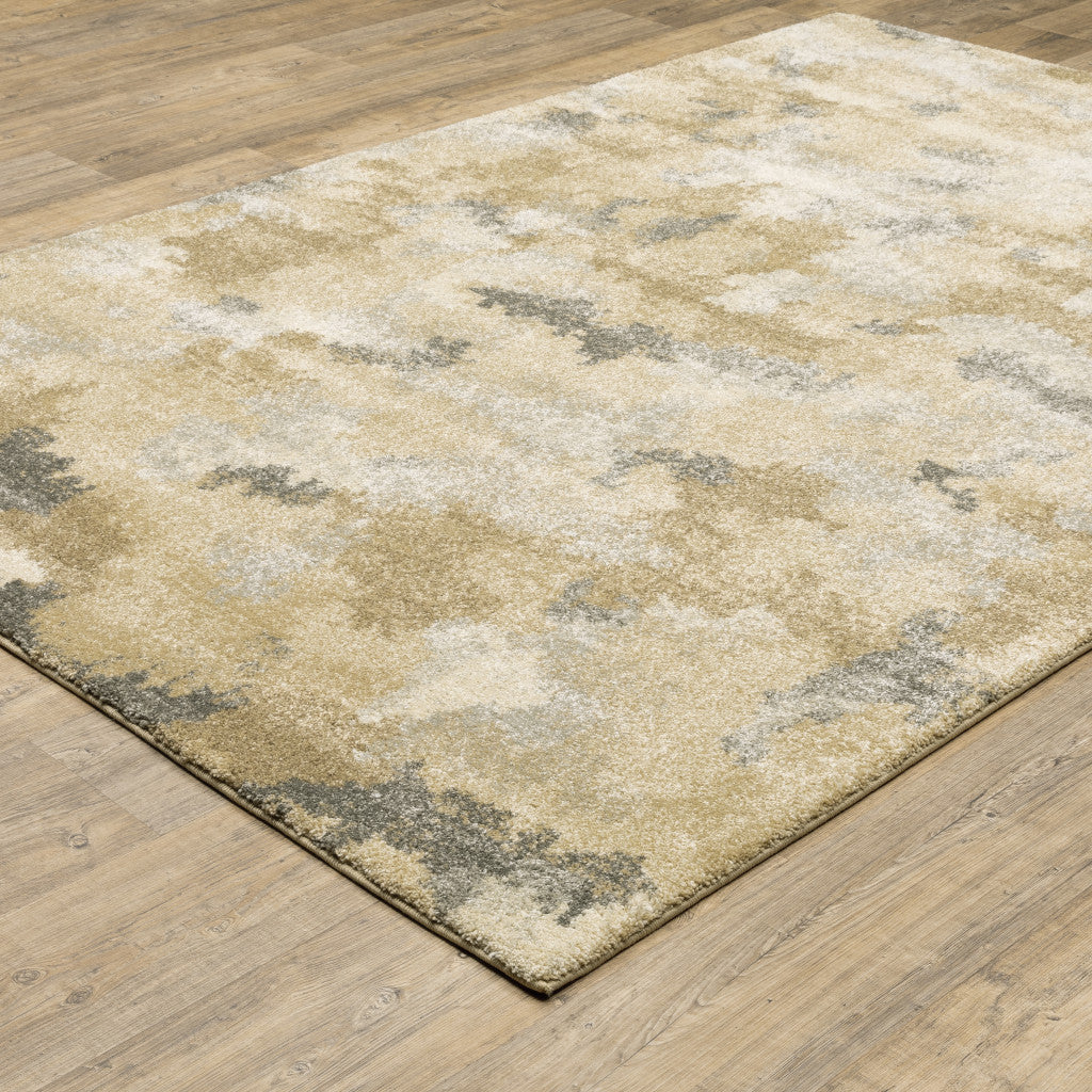 3' X 5' Beige Grey And Gold Abstract Power Loom Stain Resistant Area Rug