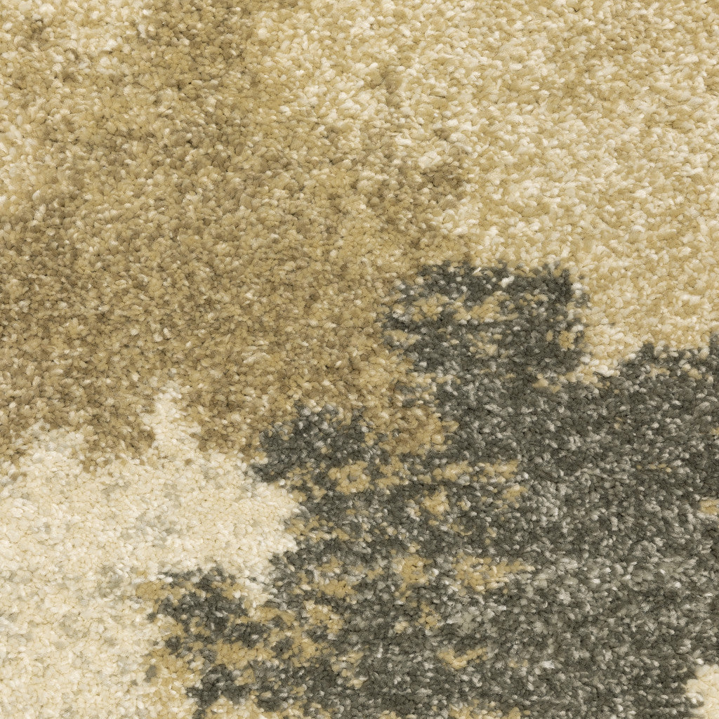 3' X 5' Beige Grey And Gold Abstract Power Loom Stain Resistant Area Rug