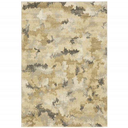 6' X 9' Beige Grey And Gold Abstract Power Loom Stain Resistant Area Rug