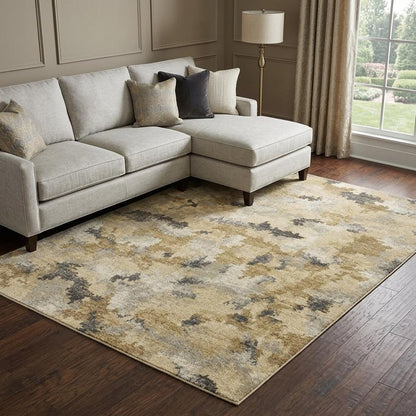 10' X 13' Beige And Gold Abstract Area Rug
