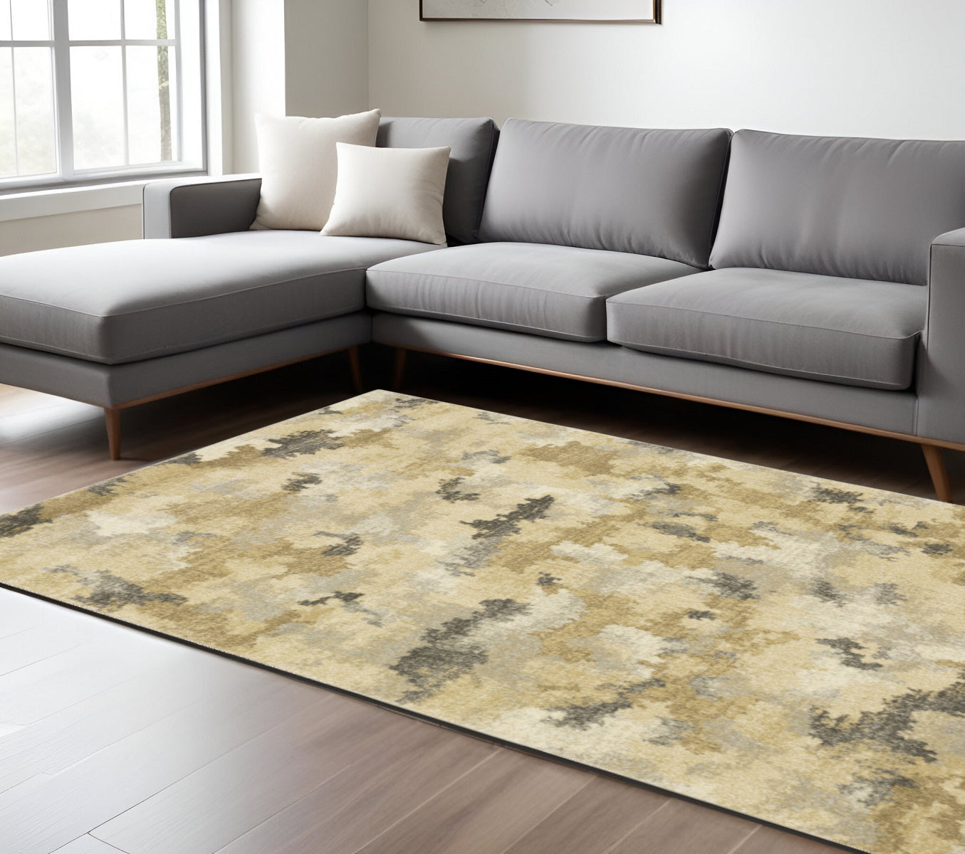 10' X 13' Beige and Ivory Abstract Power Loom Area Rug