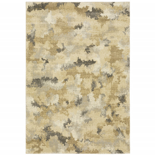10' X 13' Beige Grey And Gold Abstract Power Loom Stain Resistant Area Rug