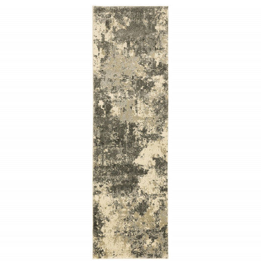 2' X 8' Charcoal Grey Beige And Tan Abstract Power Loom Stain Resistant Runner Rug