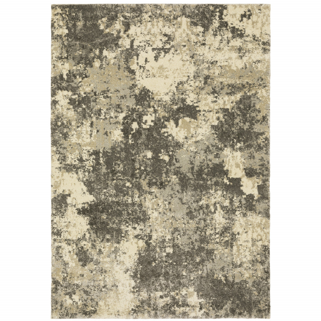 3' X 5' Charcoal Grey Beige And Tan Abstract Power Loom Stain Resistant Area Rug