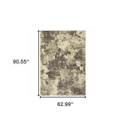 5' X 8' Charcoal Grey Beige And Tan Abstract Power Loom Stain Resistant Area Rug