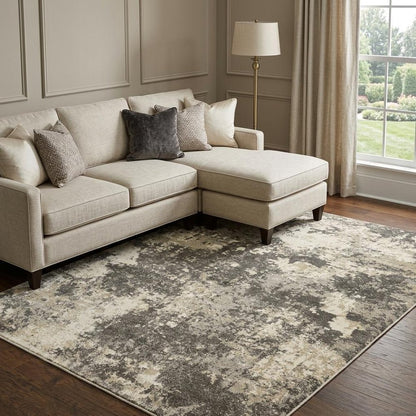 7' X 10' Gray And Beige Abstract Area Rug