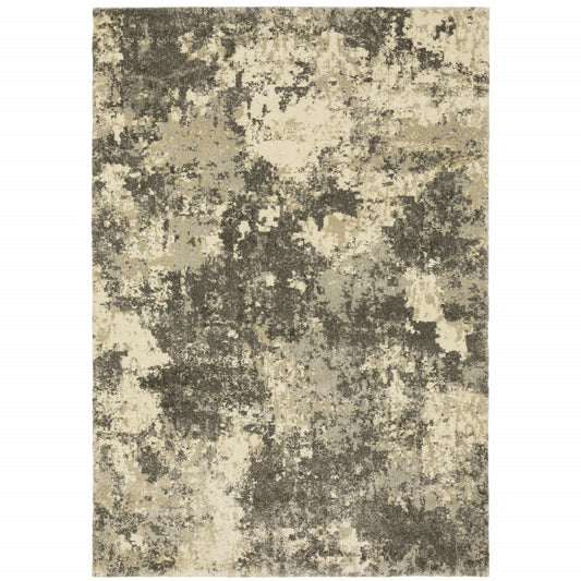 8' X 11' Charcoal Grey Beige And Tan Abstract Power Loom Stain Resistant Area Rug