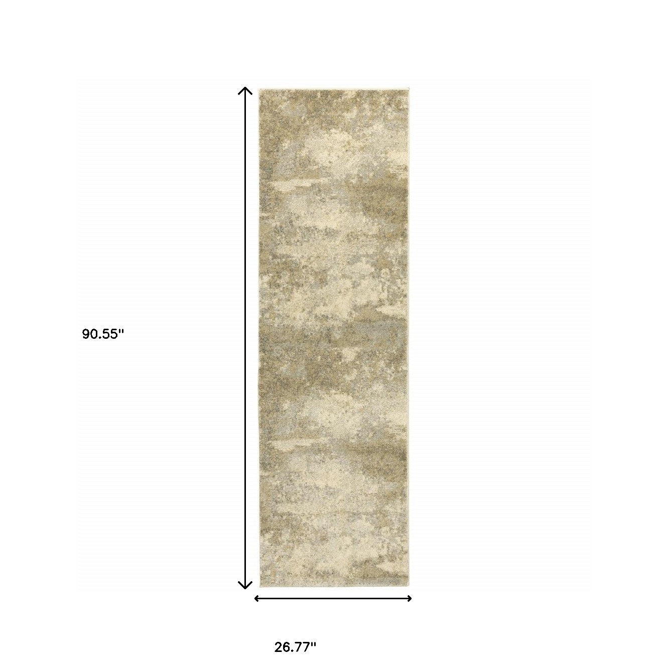 8' Beige and Gold Abstract Power Loom Runner Rug