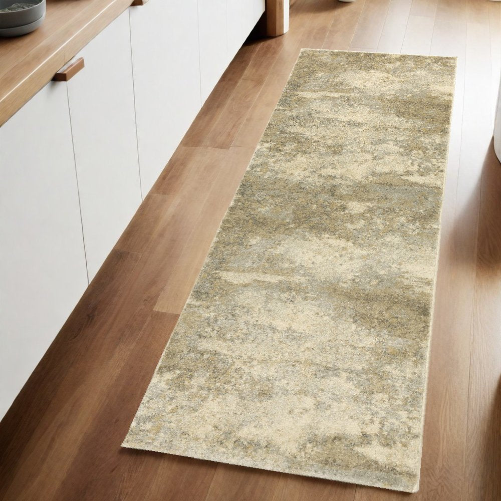 8' Gold And Beige Abstract Runner Rug