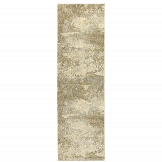 8' Beige and Gold Abstract Power Loom Runner Rug