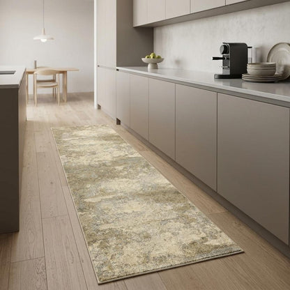 8' Gold And Beige Abstract Runner Rug