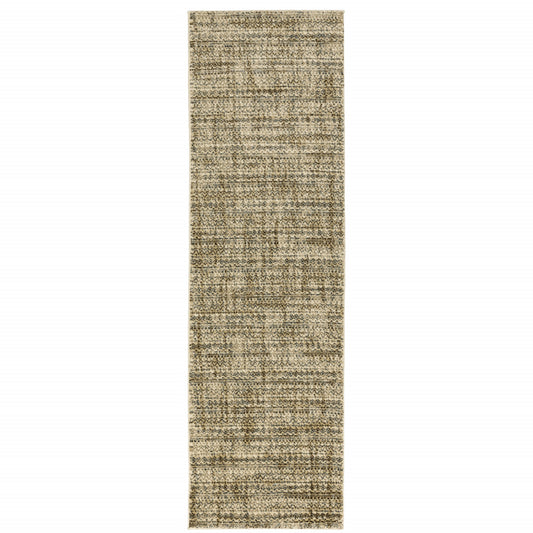 2' X 8' Beige Brown Tan And Blue Green Abstract Power Loom Stain Resistant Runner Rug