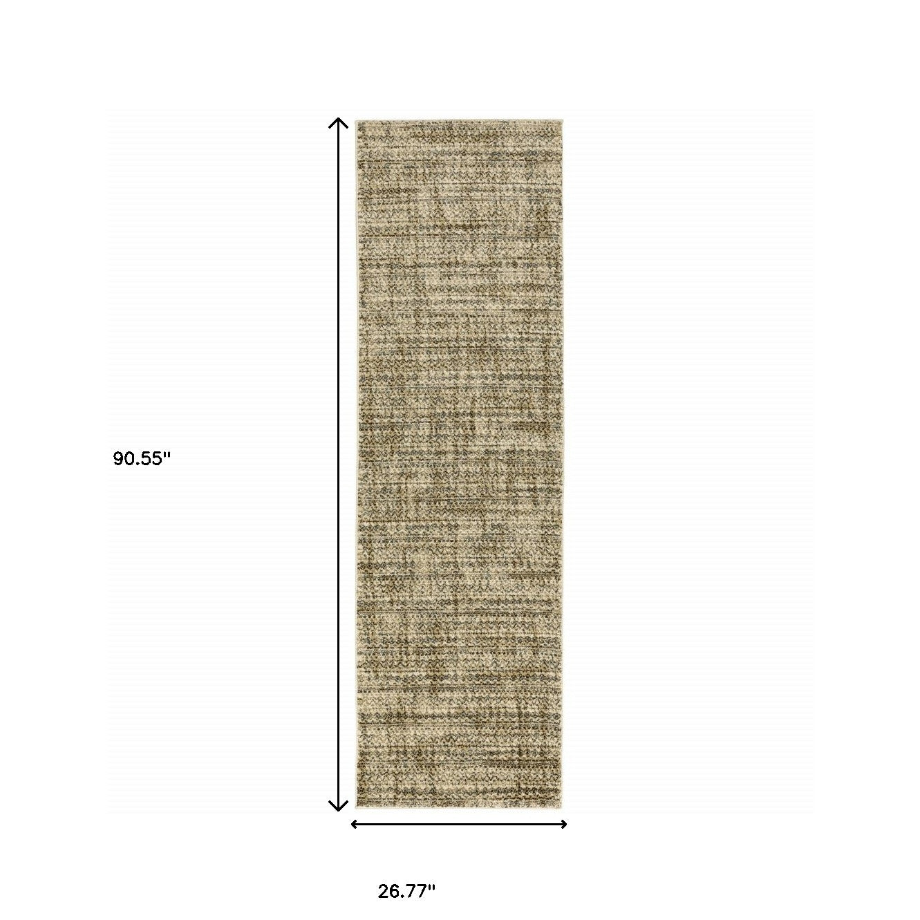 2' X 8' Beige Brown Tan And Blue Green Abstract Power Loom Stain Resistant Runner Rug