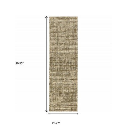 2' X 8' Beige Brown Tan And Blue Green Abstract Power Loom Stain Resistant Runner Rug