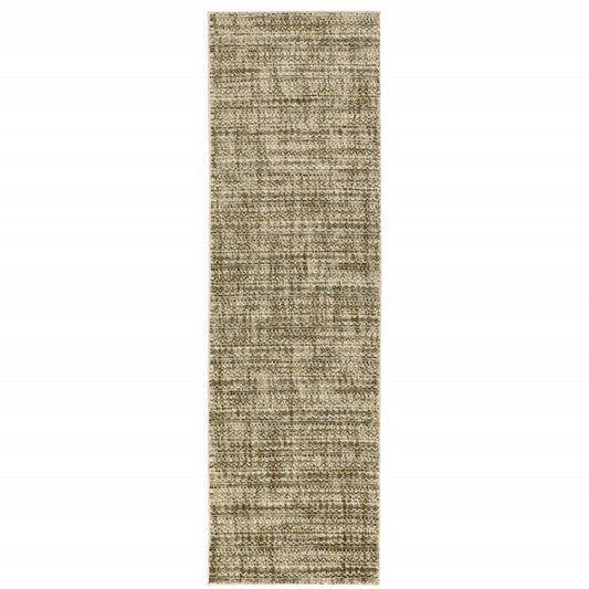 2' X 8' Beige Brown Tan And Blue Green Abstract Power Loom Stain Resistant Runner Rug
