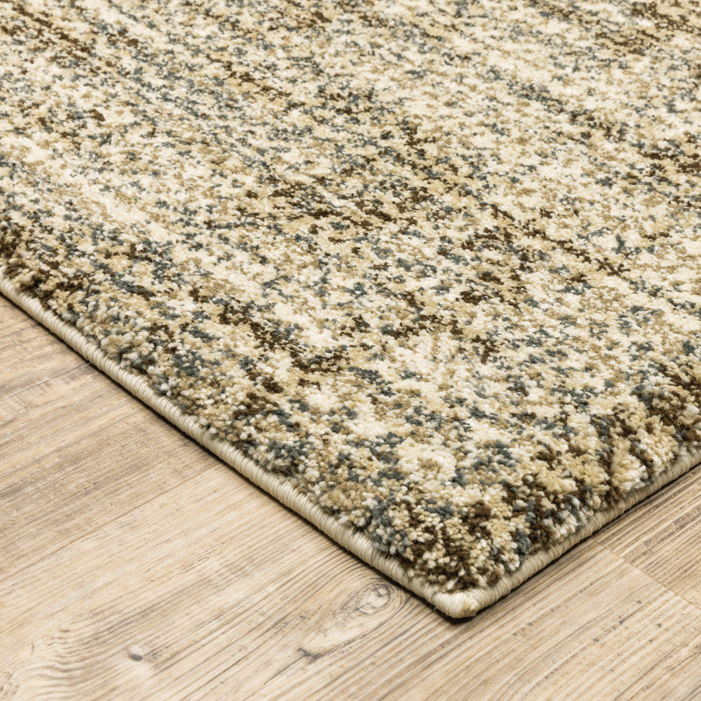 5' X 8' Beige Brown Tan And Blue Green Abstract Power Loom Stain Resistant Area Rug