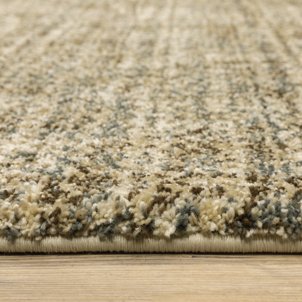 8' X 11' Beige Brown Tan And Blue Green Abstract Power Loom Stain Resistant Area Rug