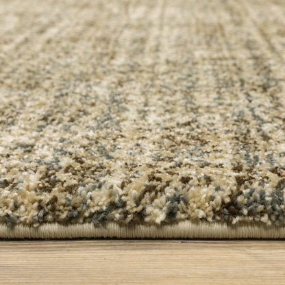 10' X 13' Beige Brown Tan And Blue Green Abstract Power Loom Stain Resistant Area Rug
