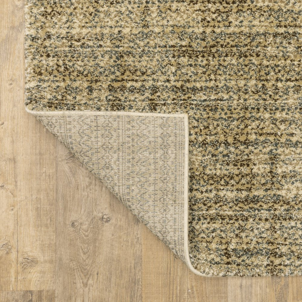 10' X 13' Beige Brown Tan And Blue Green Abstract Power Loom Stain Resistant Area Rug