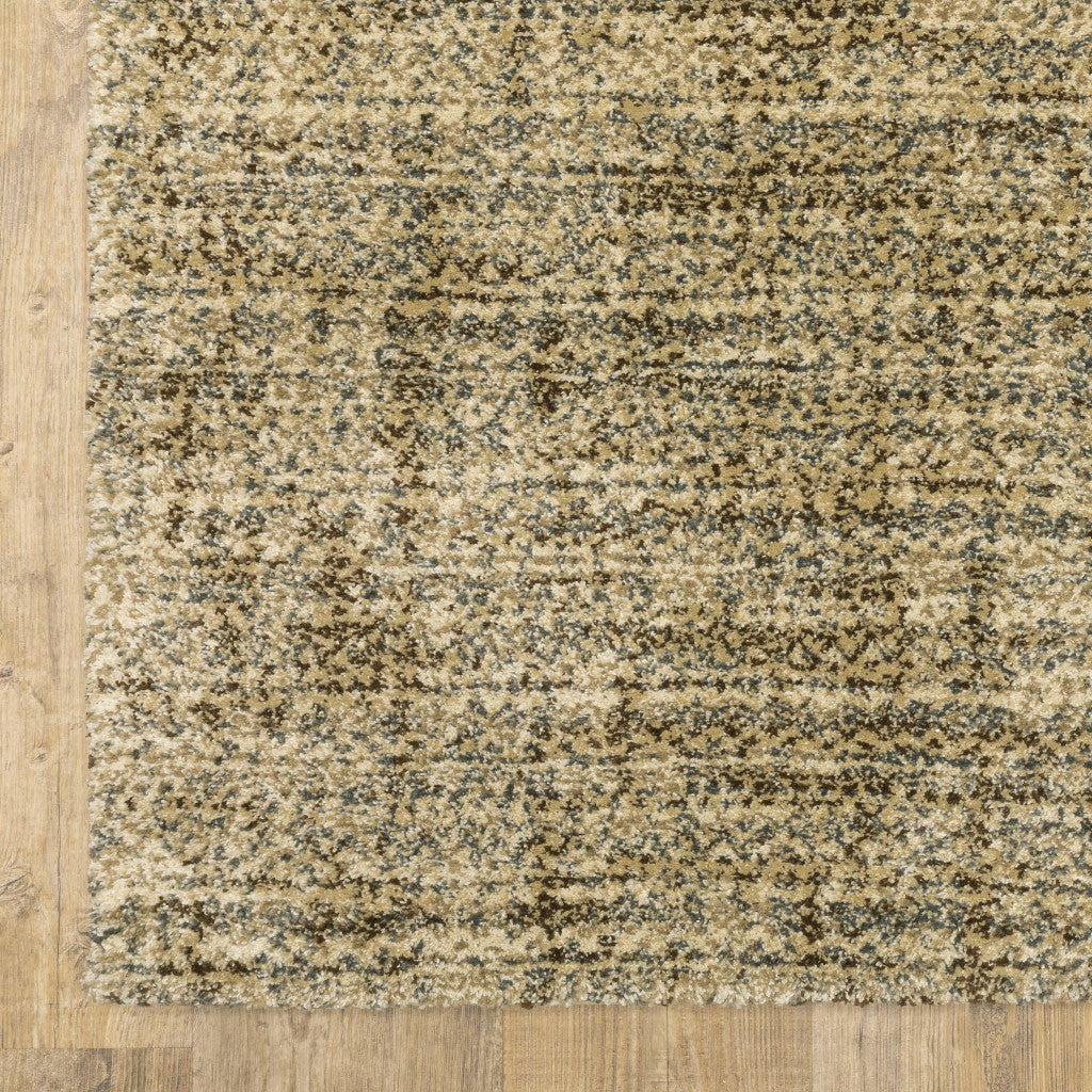 10' X 13' Beige Brown Tan And Blue Green Abstract Power Loom Stain Resistant Area Rug