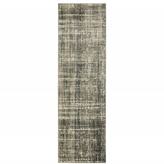 2' X 8' Charcoal Grey Beige And Tan Abstract Power Loom Stain Resistant Runner Rug