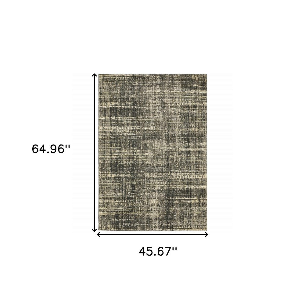 3' X 5' Charcoal Grey Beige And Tan Abstract Power Loom Stain Resistant Area Rug