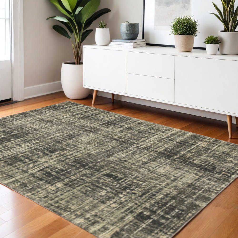 3' X 5' Charcoal Grey Beige And Tan Abstract Power Loom Stain Resistant Area Rug