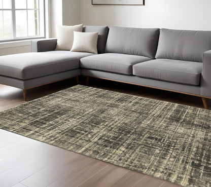 8' X 11' Charcoal Grey Beige And Tan Abstract Power Loom Stain Resistant Area Rug