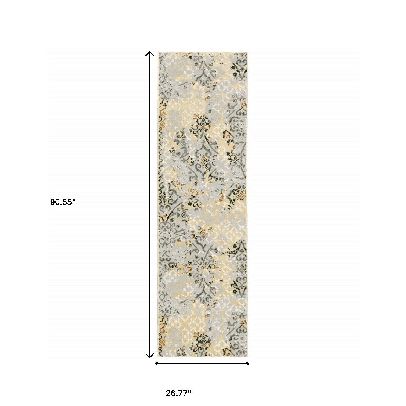 2' X 8' Grey And Gold Abstract Power Loom Stain Resistant Runner Rug