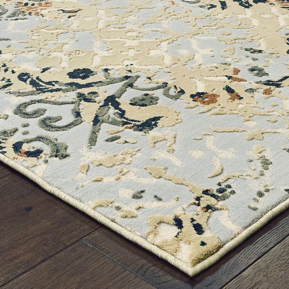 7' X 10' Gray And Gold Abstract Distressed Area Rug