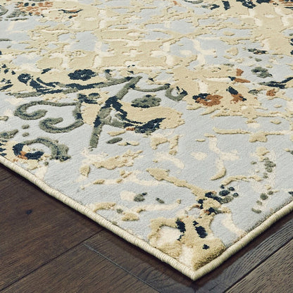 7' X 10' Gray And Gold Abstract Distressed Area Rug