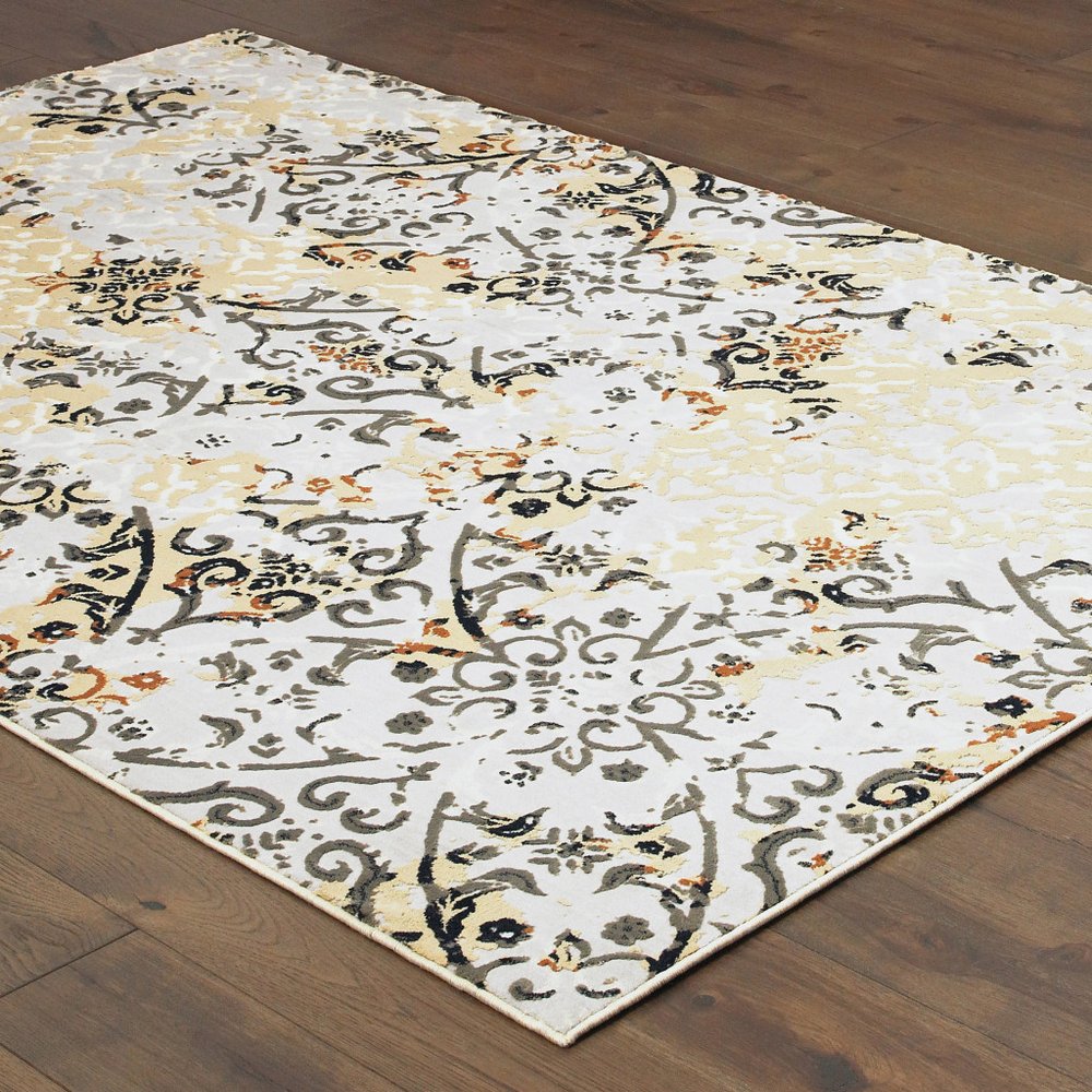 7' X 10' Gray And Gold Abstract Distressed Area Rug