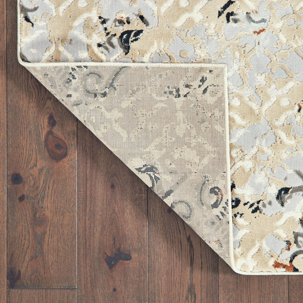 7' X 10' Gray And Gold Abstract Distressed Area Rug
