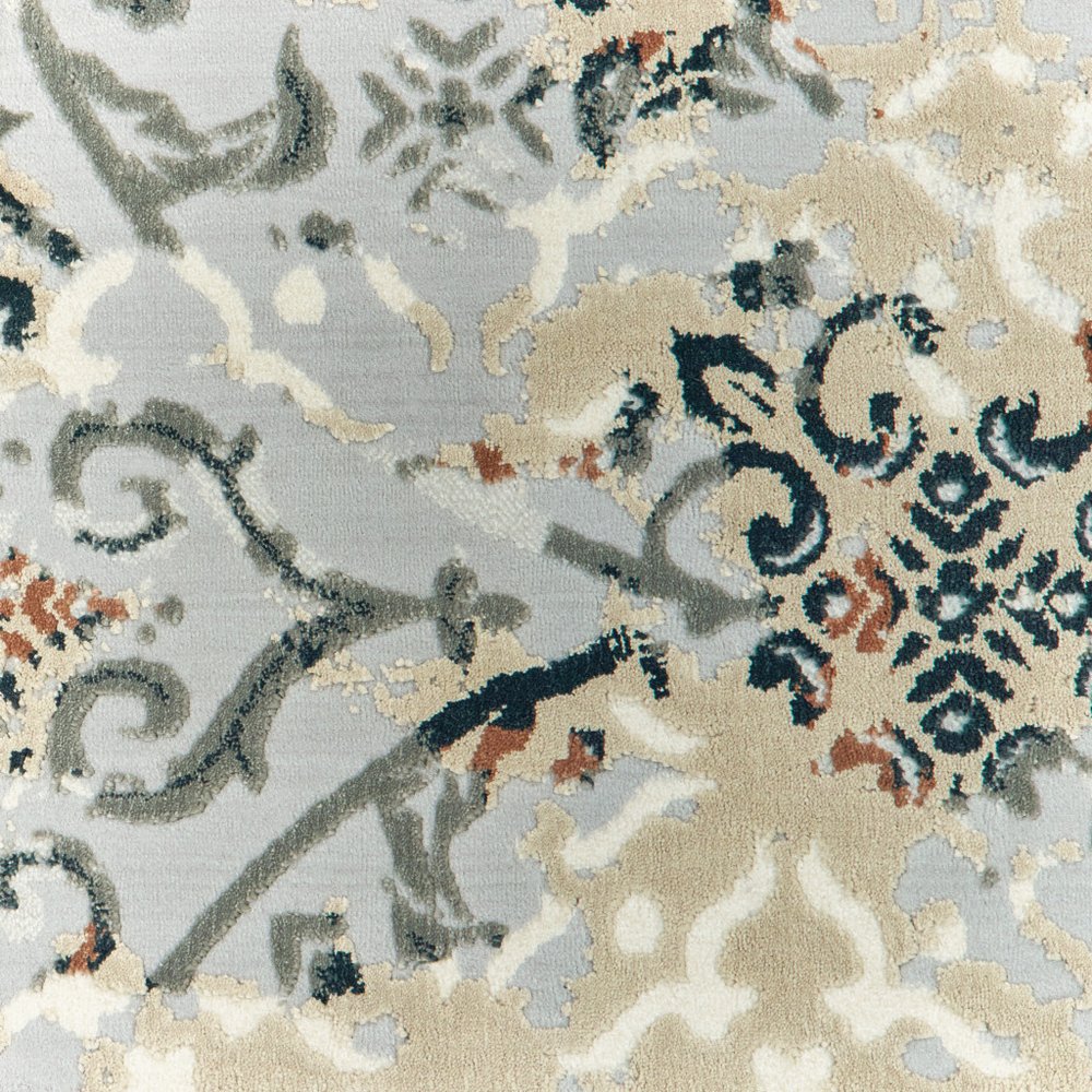 7' X 10' Gray And Gold Abstract Distressed Area Rug